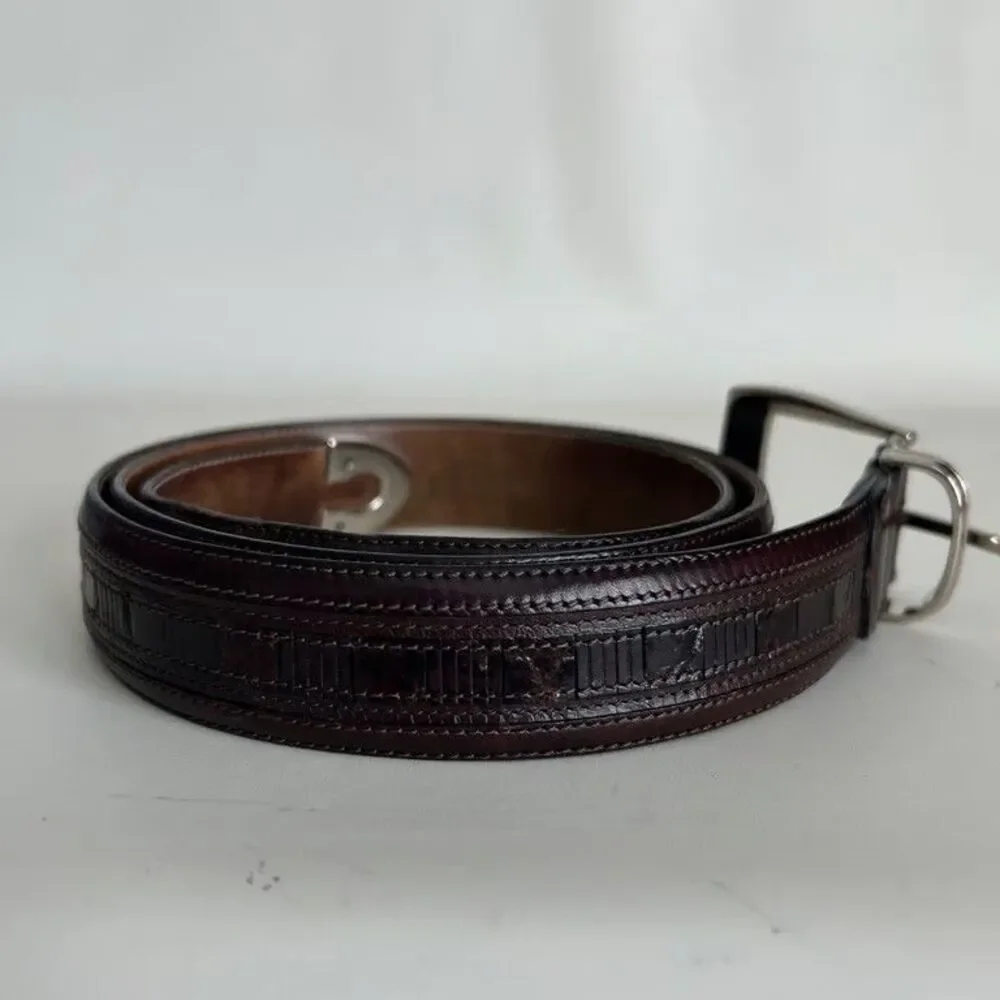 Mezlan Genuine Crocodile Belt Mens Size 38 Dark Brown Exotic Skin Made in Spain